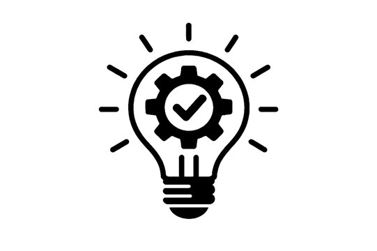 Innovation idea lightbulb with gear icon representing creative problem solving, smart solutions engineering strategy concept, business innovation symbol minimal line vector illustration