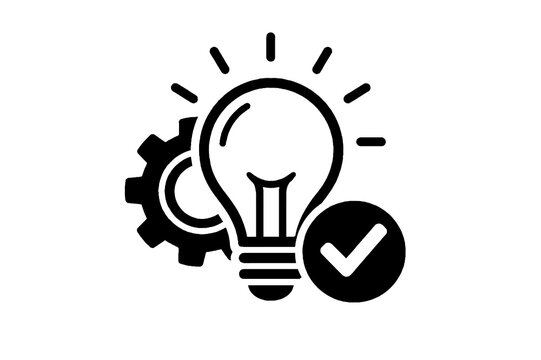 Innovation idea lightbulb with gear icon representing creative problem solving, smart solutions engineering strategy concept, business innovation symbol minimal line vector illustration