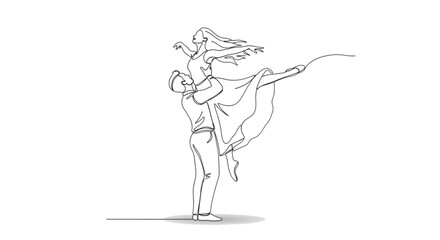 Fototapeta premium A romantic couple dancing together in a beautiful, minimalist line art illustration