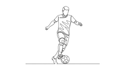 Fototapeta premium A minimalist line art illustration of a soccer player kicking a ball in a dynamic pose