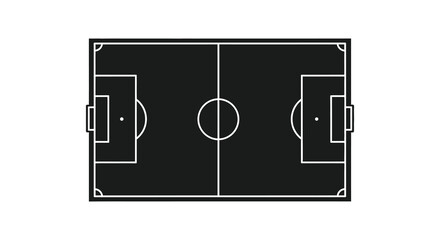 An aerial view of a soccer field marked with white lines on a dark background silhouette high quality © njhasan