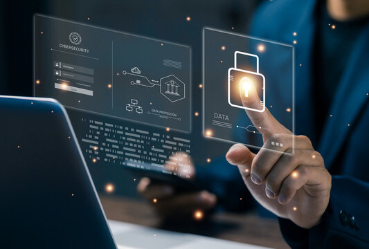 Cybersecurity and data protection interface with secure login and encryption system, representing digital privacy, enterprise security management, and safe online access.
