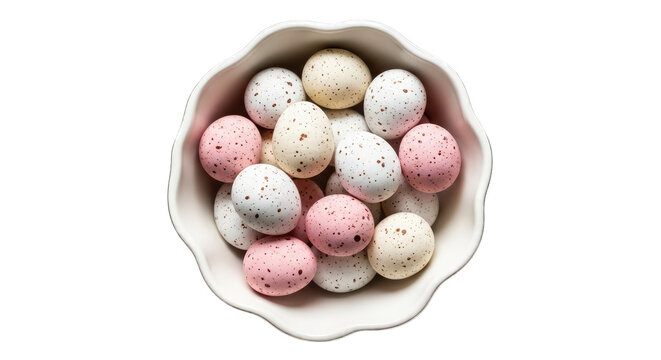 Easter basket filled with colorful eggs isolated on transparent background