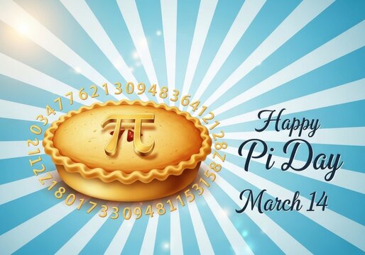 Happy pi day celebration with pie and math symbols