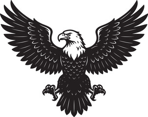Obraz premium Black silhouette of a eagle with outstretched wings and talons also transparent background bird black and white