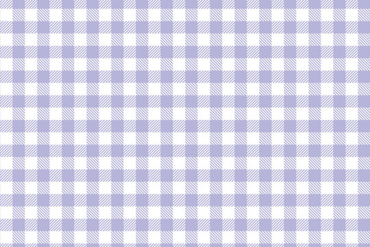 Purple gingham checkered pattern background. Soft pastel plaid grid texture. Seamless geometric textile design.