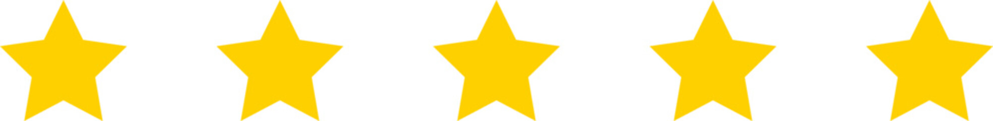 A row of five bright yellow stars against a solid black background, representing a perfect score or excellent feedback