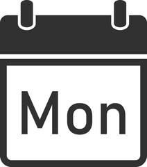 A simple, dark gray icon representing a calendar page displaying the abbreviation for Monday