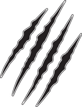 Four black claw marks with white outlines on a white background also transparent background scratches