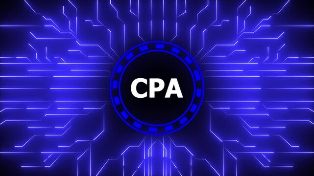 CPA Certified Public Accountant Professional Accounting and Financial Services, projection on a virtual , Digital Data moving on Circuit Board and CPU . Computer Processing and organizing data.4k