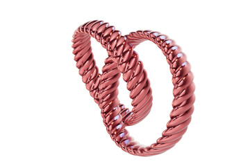 Glossy Red Twisted Metal Wedding Bands 3D Jewelry Concept with transparent background