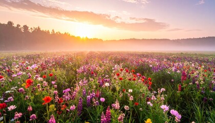 Obraz premium Blumenfeld im Morgenlicht