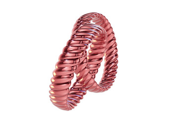 Glossy Red Twisted Metal Wedding Bands 3D Jewelry Concept with transparent background