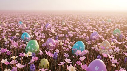 Easter monday celebration colorful easter eggs in a vibrant flower field