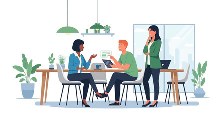 Fototapeta premium Diverse team collaborating in modern office meeting room.