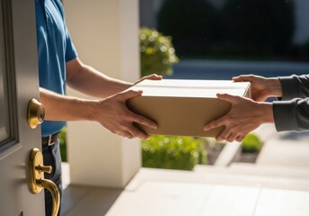 Obraz premium Delivery person handing package to customer