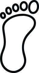 A simple black line drawing depicts a single human footprint on a white background high-quality