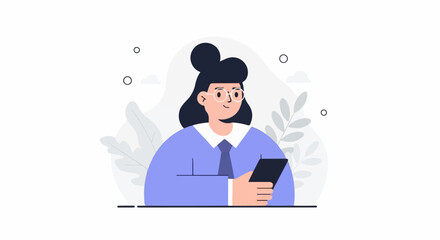 Person wearing glasses, tie, and blue shirt, holding a smartphone