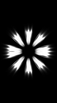 Anime manga style white flash impact transition for anime edits, trap hip hop music videos mobile version. shiny shape blast, circle blast, liquid light effects and 2D elements on black background. 4k