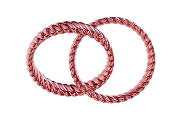 Glossy Red Twisted Metal Wedding Bands 3D Jewelry Concept with transparent background