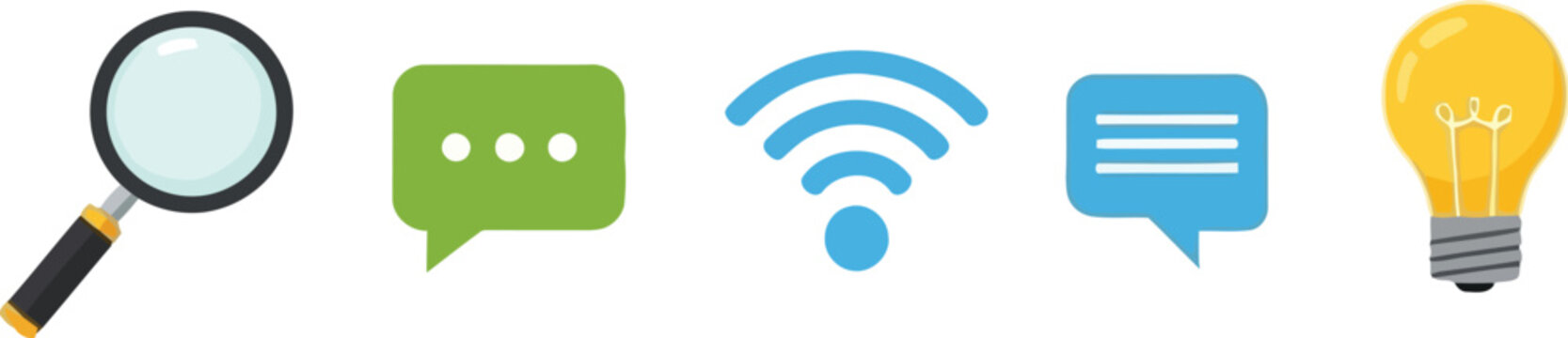 Communication and search icons for online connectivity and information