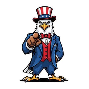 Uncle Sam Eagle Character Pointing Finger, Wearing Suit and Bowtie