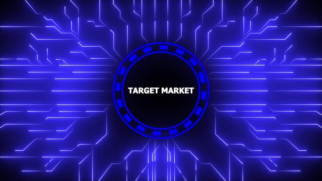 Animated graphic presenting target market concept with modern futuristic blue design, 4k animation motion graphics video