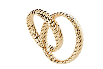 3D Render of Interlocking Golden Rope Wedding bands, with transparent background