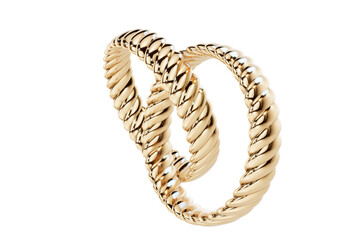 3D Render of Interlocking Golden Rope Wedding bands, with transparent background