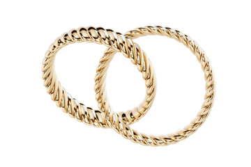 3D Render of Interlocking Golden Rope Wedding bands, with transparent background