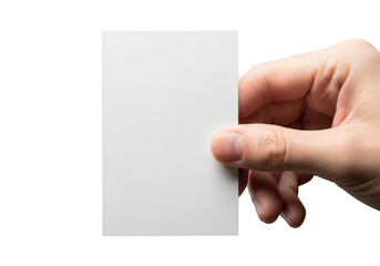Obraz premium Hand holding blank white card isolated on transparent background
