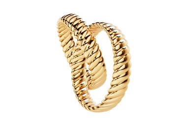 3D Render of Interlocking Golden Rope Wedding bands, with transparent background