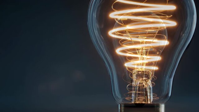 Light bulb design shows glowing filament inside a clear glass structure against a dark background