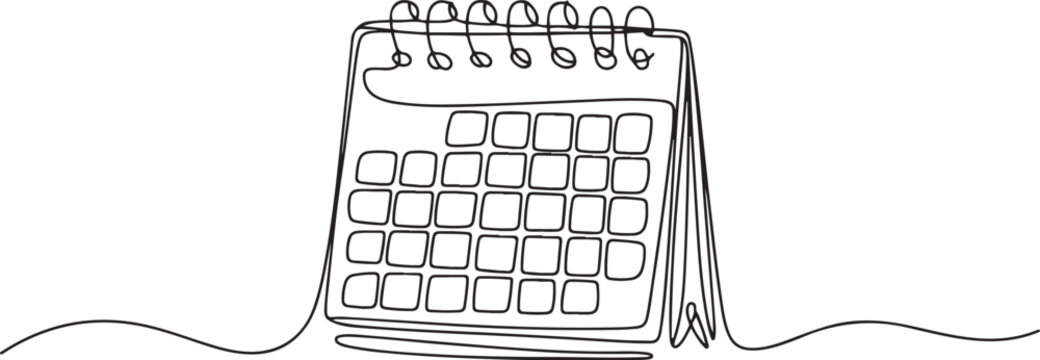 Loose-leaf calendar continuous line drawing. One line art of calendar, memorable date, countdown, holiday, weekday and weekend. one line Icon drawing