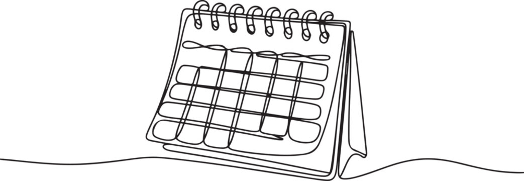 Loose-leaf calendar continuous line drawing. One line art of calendar, memorable date, countdown, holiday, weekday and weekend. one line Icon drawing