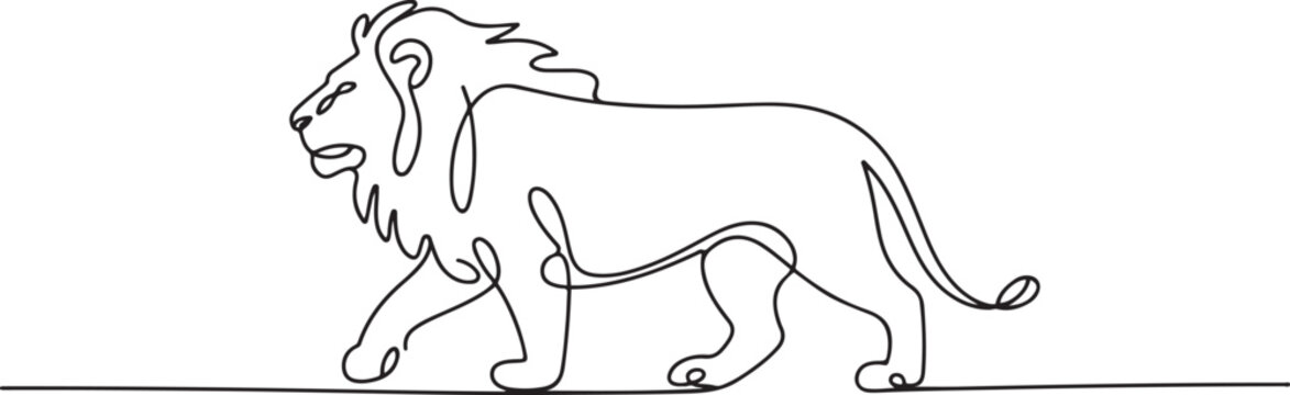 Continuous line drawing lion walking, Side view single linear decorative design concept. Lion abstract linear minimal style. one line Icon drawing