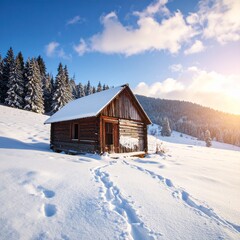 Verlassene H&uuml;tte in Schneelandschaft