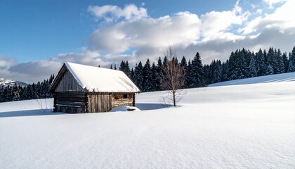 Verlassene H&uuml;tte in Schneelandschaft