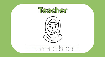 Teacher Illustration with Hijab for Coloring Book