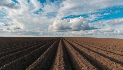 Vast agricultural field under a partly cloudy sky during the harvest season.