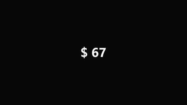 One hundred dollar counting animation from zero to one hundred on a transparent background, 0 to 100 dollar money counter animation with alpha channel in 4k.