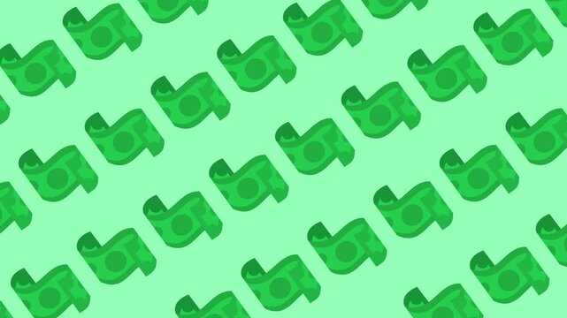 Seamless pattern with green money bill icons in a background animation. Minimalist banknote wallpaper for finance, banking, wealth concepts. Horizontal business banner for currency and profit themes.
