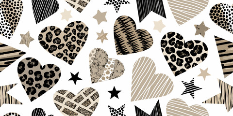 Seamless pattern of hearts stars and flags in animal prints © MSTShikha