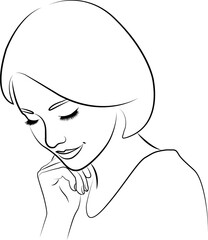 A stylish vector illustration of a fashion woman profile with a black hat and elegant hair silhouette in a minimalist line art drawing sketch