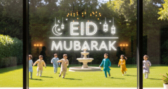 Eid Mubarak Celebration with Muslim Family Members Greeting Each Other
