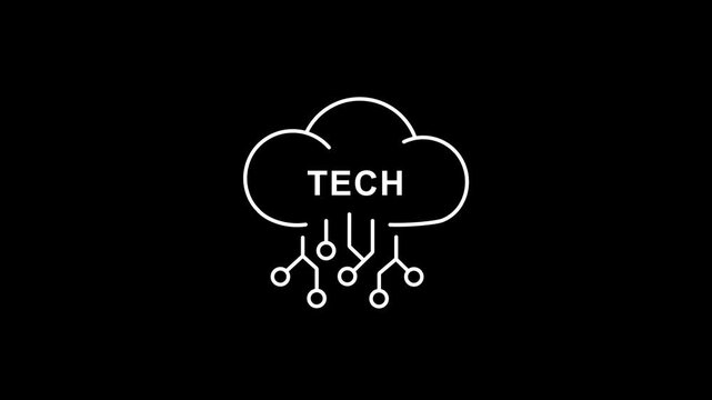 Cloud Computing Technology Concept with Circuitry and T E C H on Black Background circuit board