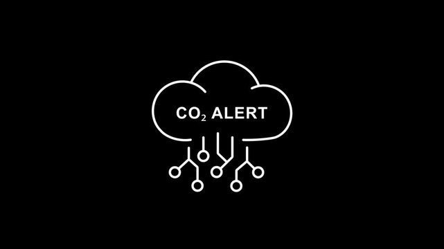 C O2 alert cloud with circuit board on black background CO2 alert carbon dioxide warning cloud circuit board