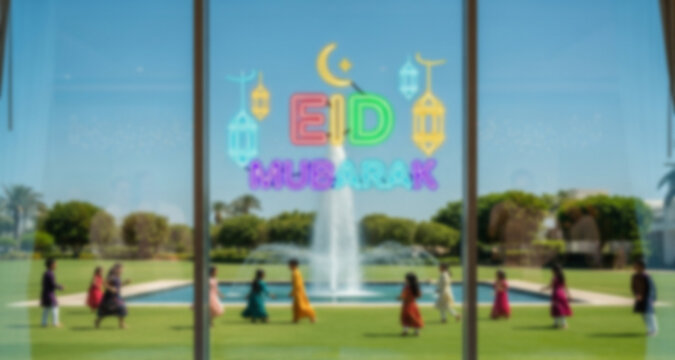 Eid Mubarak Celebration with Muslim Family Members Greeting Each Other