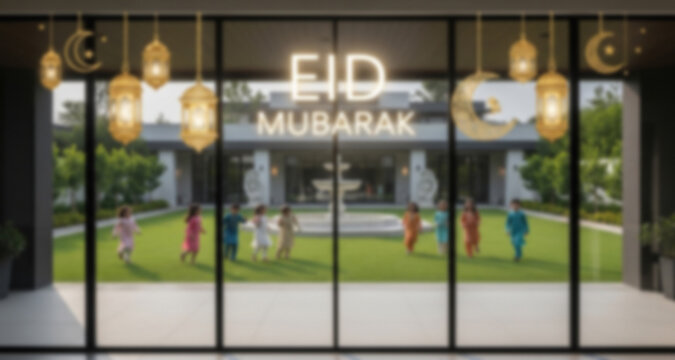 Eid Mubarak Celebration with Muslim Family Members Greeting Each Other