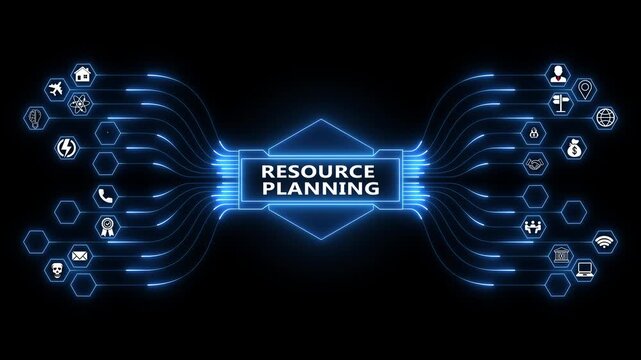 Resource Planning interface visualizing corporate allocation dashboard with secure business management system and advanced digital technology concept 4K animation video